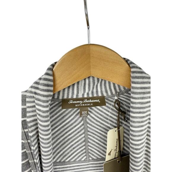 Tommy Bahama Beechwood Cardigan Reversible Gray Grey Stripe Womens M - Picture 2 of 7